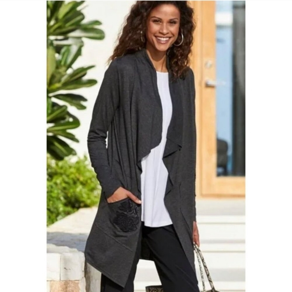 Soft Surroundings Soft Jetsetter Topper Embroidered‎ Cardigan Size Small